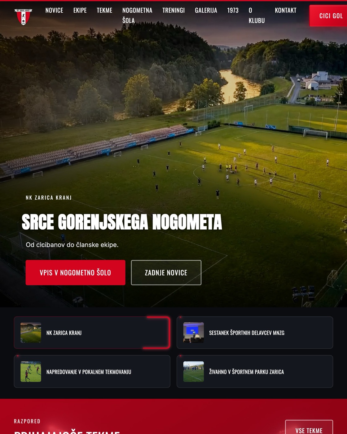 Spletna stran NK Zarica Kranj, izdelana pri nas